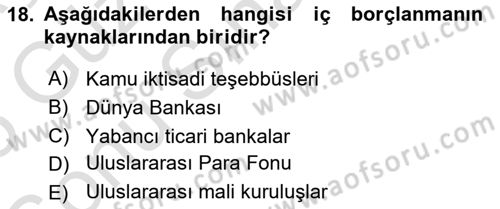 Kamu Maliyesi Dersi 2024 - 2025 Yılı (Final) Dönem Sonu Sınav Soruları 18. Soru