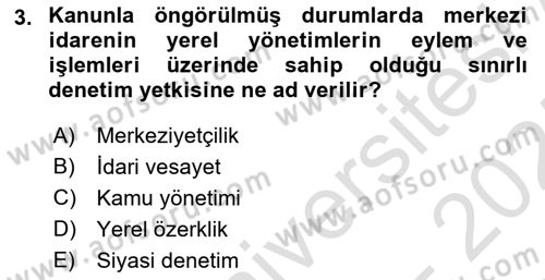 Kamu Maliyesi Dersi 2024 - 2025 Yılı (Final) Dönem Sonu Sınav Soruları 3. Soru