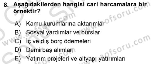 Kamu Maliyesi Dersi 2024 - 2025 Yılı (Final) Dönem Sonu Sınav Soruları 8. Soru
