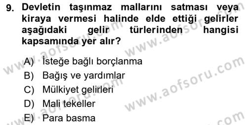 Kamu Maliyesi Dersi 2024 - 2025 Yılı (Final) Dönem Sonu Sınav Soruları 9. Soru