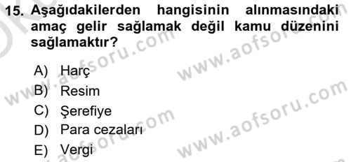 Kamu Maliyesi Dersi 2024 - 2025 Yılı Yaz Okulu Sınav Soruları 15. Soru