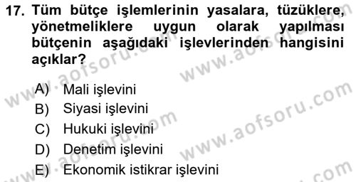 Kamu Maliyesi Dersi 2024 - 2025 Yılı Yaz Okulu Sınav Soruları 17. Soru