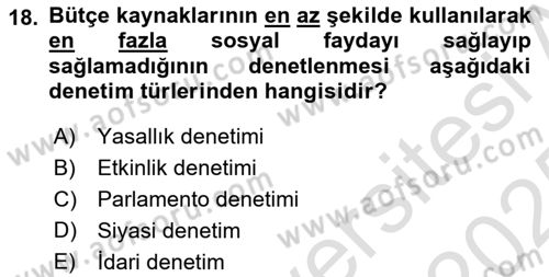 Kamu Maliyesi Dersi 2024 - 2025 Yılı Yaz Okulu Sınav Soruları 18. Soru