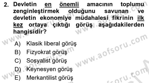 Kamu Maliyesi Dersi 2024 - 2025 Yılı Yaz Okulu Sınav Soruları 2. Soru
