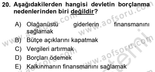 Kamu Maliyesi Dersi 2024 - 2025 Yılı Yaz Okulu Sınav Soruları 20. Soru
