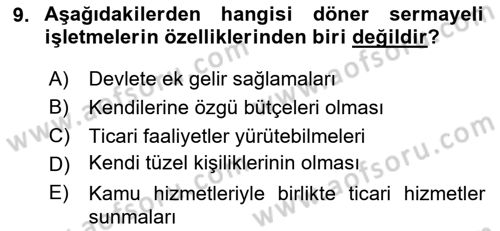 Kamu Maliyesi Dersi 2024 - 2025 Yılı Yaz Okulu Sınav Soruları 9. Soru