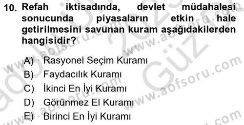 Kamu Maliyesi Dersi 2025 - 2026 Yılı (Vize) Ara Sınav Soruları 10. Soru