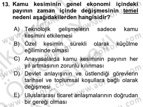 Kamu Maliyesi Dersi 2025 - 2026 Yılı (Vize) Ara Sınav Soruları 13. Soru