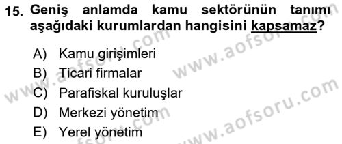 Kamu Maliyesi Dersi 2025 - 2026 Yılı (Vize) Ara Sınav Soruları 15. Soru