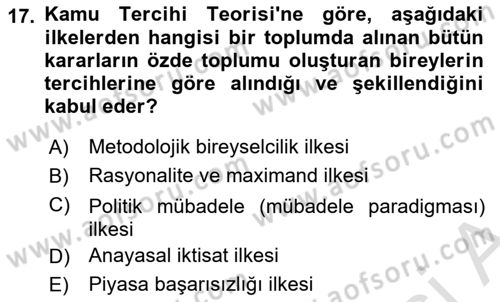 Kamu Maliyesi Dersi 2025 - 2026 Yılı (Vize) Ara Sınav Soruları 17. Soru