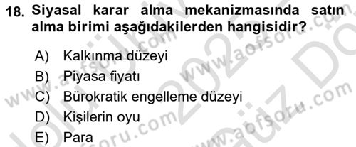 Kamu Maliyesi Dersi 2025 - 2026 Yılı (Vize) Ara Sınav Soruları 18. Soru