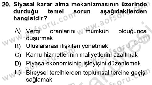 Kamu Maliyesi Dersi 2025 - 2026 Yılı (Vize) Ara Sınav Soruları 20. Soru