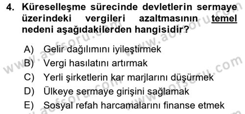 Kamu Maliyesi Dersi 2025 - 2026 Yılı (Vize) Ara Sınav Soruları 4. Soru