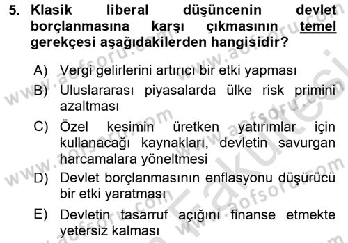 Kamu Maliyesi Dersi 2025 - 2026 Yılı (Vize) Ara Sınav Soruları 5. Soru