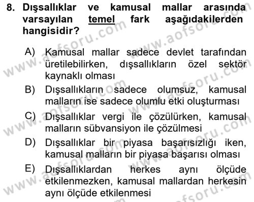 Kamu Maliyesi Dersi 2025 - 2026 Yılı (Vize) Ara Sınav Soruları 8. Soru