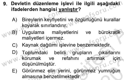 Kamu Maliyesi Dersi 2025 - 2026 Yılı (Vize) Ara Sınav Soruları 9. Soru