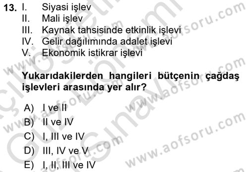 Kamu Maliyesi Dersi 2025 - 2026 Yılı (Final) Dönem Sonu Sınav Soruları 13. Soru