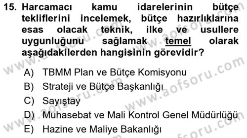 Kamu Maliyesi Dersi 2025 - 2026 Yılı (Final) Dönem Sonu Sınav Soruları 15. Soru
