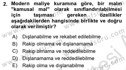 Kamu Maliyesi Dersi 2025 - 2026 Yılı (Final) Dönem Sonu Sınav Soruları 2. Soru