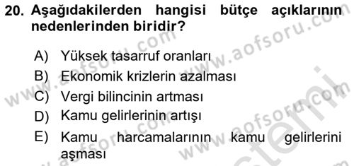Kamu Maliyesi Dersi 2025 - 2026 Yılı (Final) Dönem Sonu Sınav Soruları 20. Soru