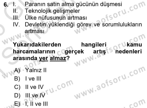 Kamu Maliyesi Dersi 2025 - 2026 Yılı (Final) Dönem Sonu Sınav Soruları 6. Soru