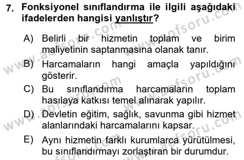 Kamu Maliyesi Dersi 2025 - 2026 Yılı (Final) Dönem Sonu Sınav Soruları 7. Soru