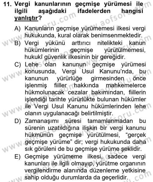 Genel Vergi Hukuku Dersi 2012 - 2013 Yılı (Vize) Ara Sınav Soruları 11. Soru