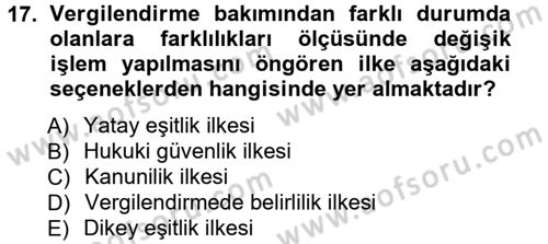 Genel Vergi Hukuku Dersi 2012 - 2013 Yılı (Vize) Ara Sınav Soruları 17. Soru