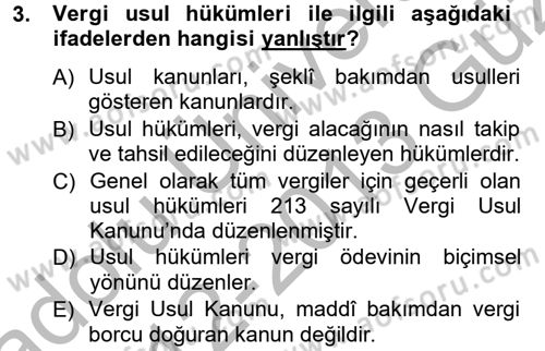 Genel Vergi Hukuku Dersi 2012 - 2013 Yılı (Vize) Ara Sınav Soruları 3. Soru