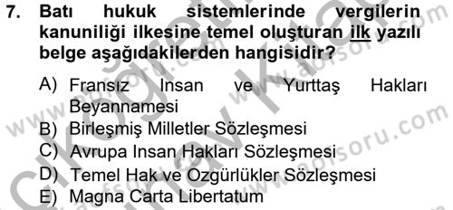 Genel Vergi Hukuku Dersi 2012 - 2013 Yılı (Vize) Ara Sınav Soruları 7. Soru