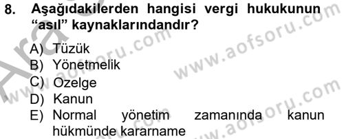 Genel Vergi Hukuku Dersi 2012 - 2013 Yılı (Vize) Ara Sınav Soruları 8. Soru