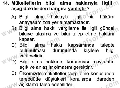 Genel Vergi Hukuku Dersi 2012 - 2013 Yılı (Final) Dönem Sonu Sınav Soruları 14. Soru