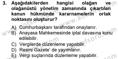 Genel Vergi Hukuku Dersi 2012 - 2013 Yılı (Final) Dönem Sonu Sınav Soruları 3. Soru