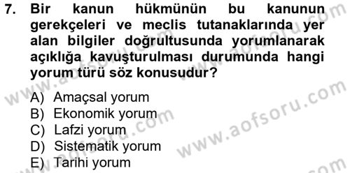 Genel Vergi Hukuku Dersi 2012 - 2013 Yılı (Final) Dönem Sonu Sınav Soruları 7. Soru