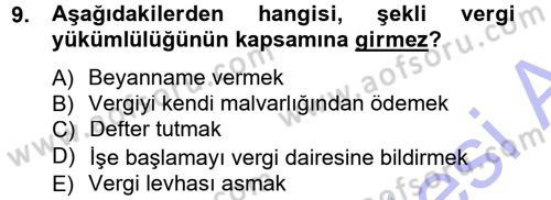 Genel Vergi Hukuku Dersi 2012 - 2013 Yılı (Final) Dönem Sonu Sınav Soruları 9. Soru