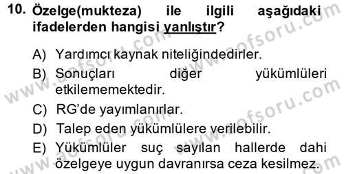 Genel Vergi Hukuku Dersi 2013 - 2014 Yılı (Vize) Ara Sınav Soruları 10. Soru