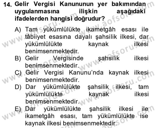 Genel Vergi Hukuku Dersi 2013 - 2014 Yılı (Vize) Ara Sınav Soruları 14. Soru