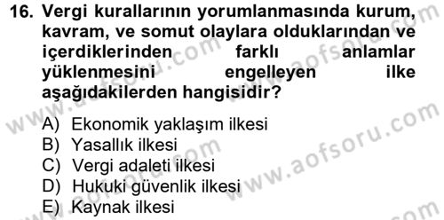 Genel Vergi Hukuku Dersi 2013 - 2014 Yılı (Vize) Ara Sınav Soruları 16. Soru