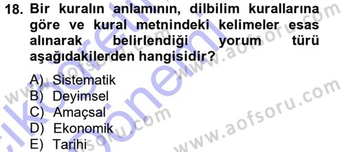 Genel Vergi Hukuku Dersi 2013 - 2014 Yılı (Vize) Ara Sınav Soruları 18. Soru