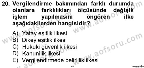 Genel Vergi Hukuku Dersi 2013 - 2014 Yılı (Vize) Ara Sınav Soruları 20. Soru