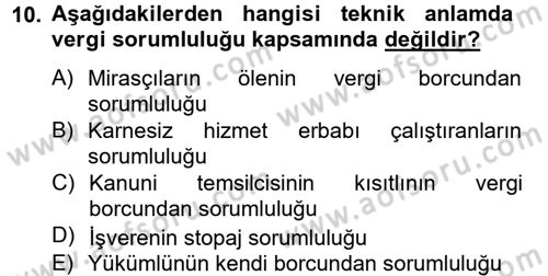 Genel Vergi Hukuku Dersi 2013 - 2014 Yılı (Final) Dönem Sonu Sınav Soruları 10. Soru