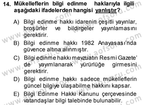 Genel Vergi Hukuku Dersi 2013 - 2014 Yılı (Final) Dönem Sonu Sınav Soruları 14. Soru