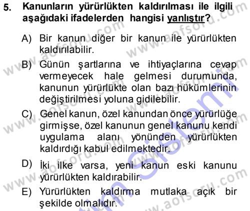 Genel Vergi Hukuku Dersi 2013 - 2014 Yılı (Final) Dönem Sonu Sınav Soruları 5. Soru