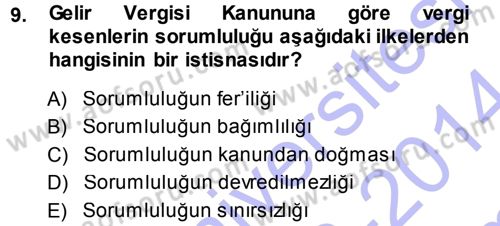 Genel Vergi Hukuku Dersi 2013 - 2014 Yılı (Final) Dönem Sonu Sınav Soruları 9. Soru