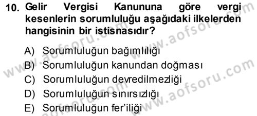 Genel Vergi Hukuku Dersi 2013 - 2014 Yılı Tek Ders Sınav Soruları 10. Soru