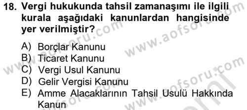 Genel Vergi Hukuku Dersi 2013 - 2014 Yılı Tek Ders Sınav Soruları 18. Soru