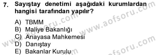 Genel Vergi Hukuku Dersi 2013 - 2014 Yılı Tek Ders Sınav Soruları 7. Soru