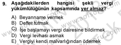 Genel Vergi Hukuku Dersi 2013 - 2014 Yılı Tek Ders Sınav Soruları 9. Soru