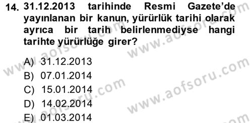 Genel Vergi Hukuku Dersi 2014 - 2015 Yılı (Vize) Ara Sınav Soruları 14. Soru