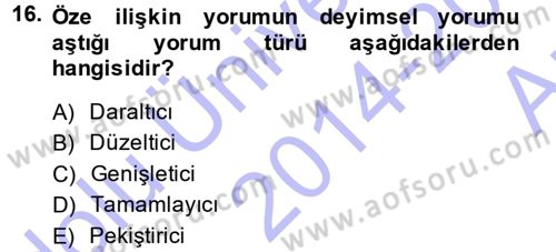Genel Vergi Hukuku Dersi 2014 - 2015 Yılı (Vize) Ara Sınav Soruları 16. Soru
